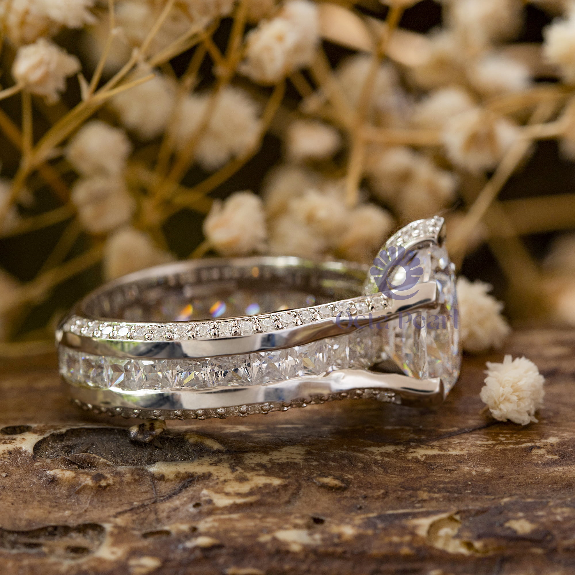 Pear Cut CZ Stone Channel Setting Bridge Shank Engagement Ring For Ladies (5 3/10 TCW)