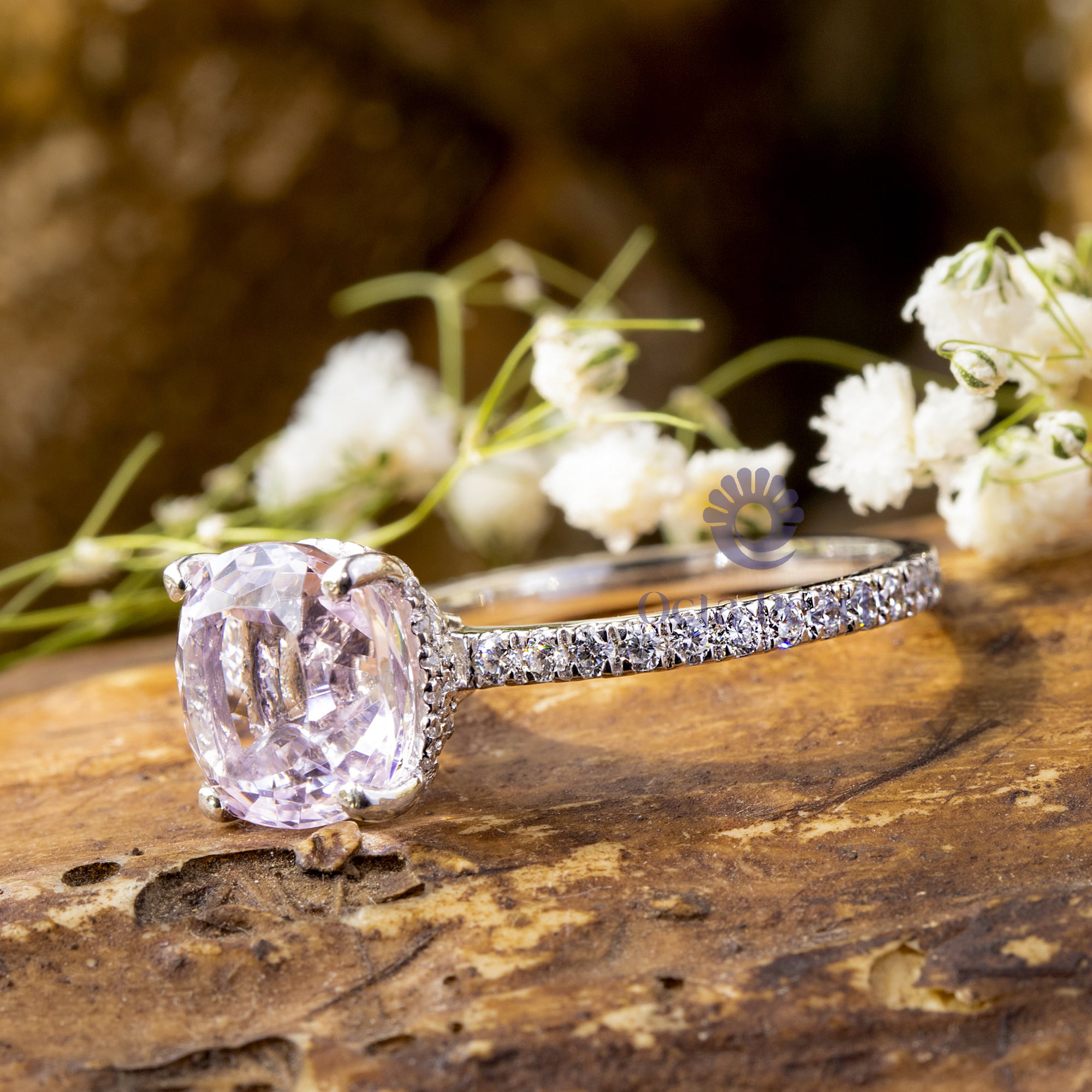 Pink Cushion Cut CZ Stone Double Hidden Halo Wedding Engagement Women's Ring ( 8 1/11 TCW)