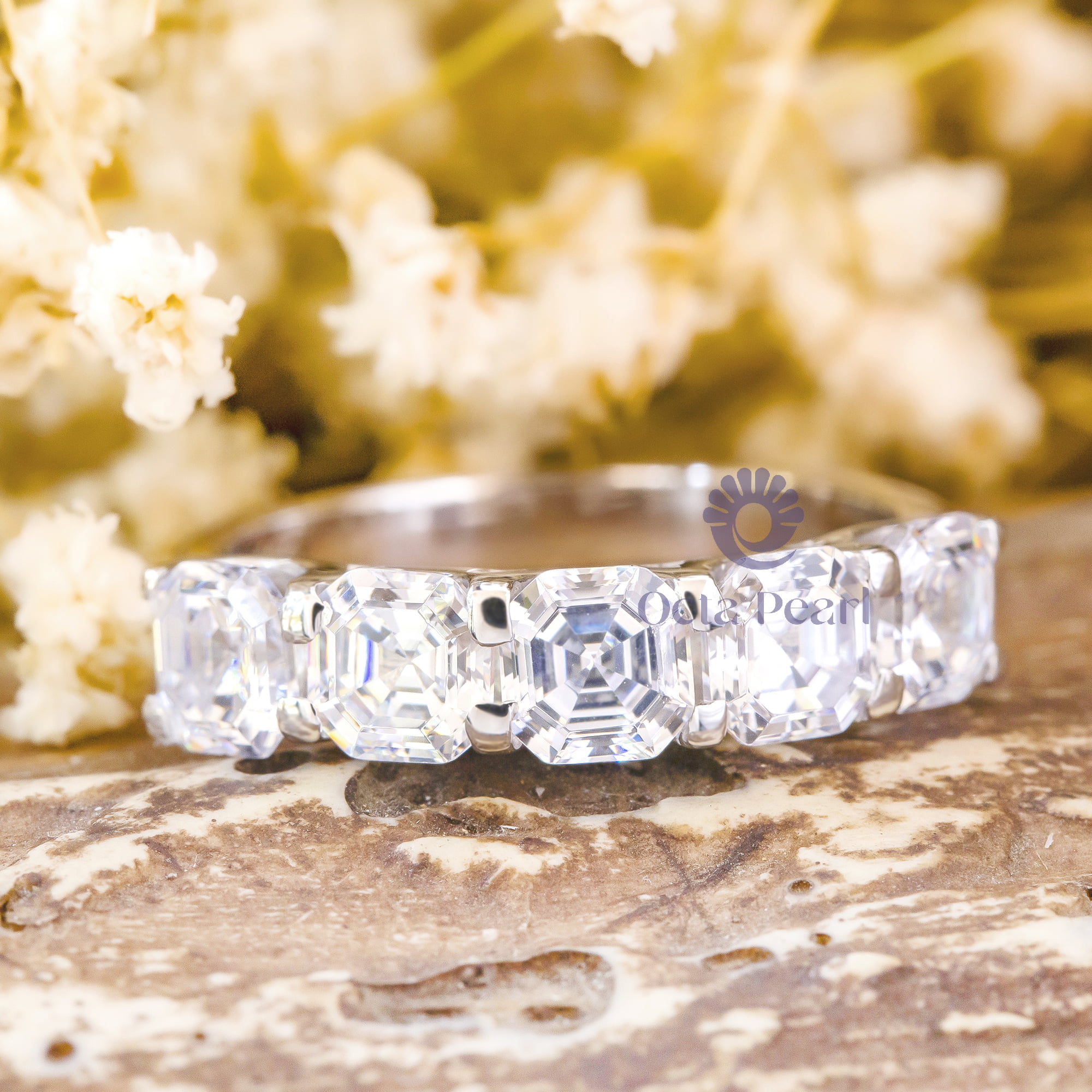 Asscher Cut Moissanite Five Stone Wedding Or Engagement Women's Ring