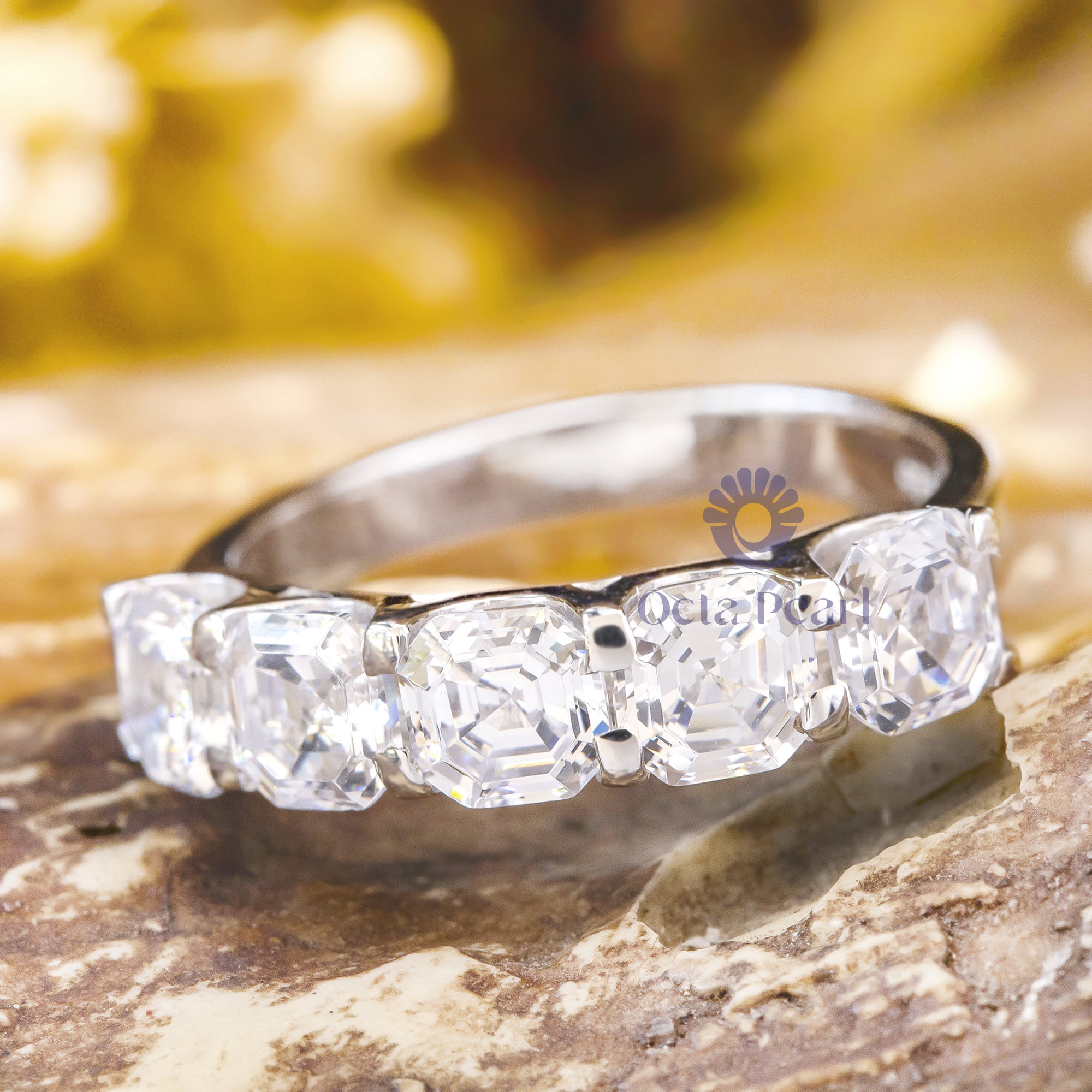Classic Asscher Cut Moissanite Five Stone Wedding Or Engagement Women's Ring ( 3 3/4 TCW)