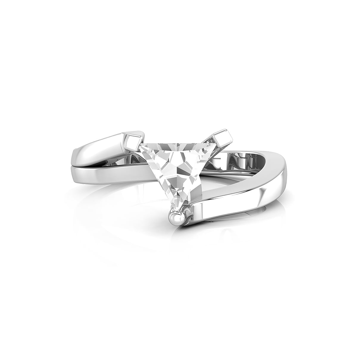 Triangle CZ Stone One Side Split Shank Bypass Solitaire Engagement Classic Ring