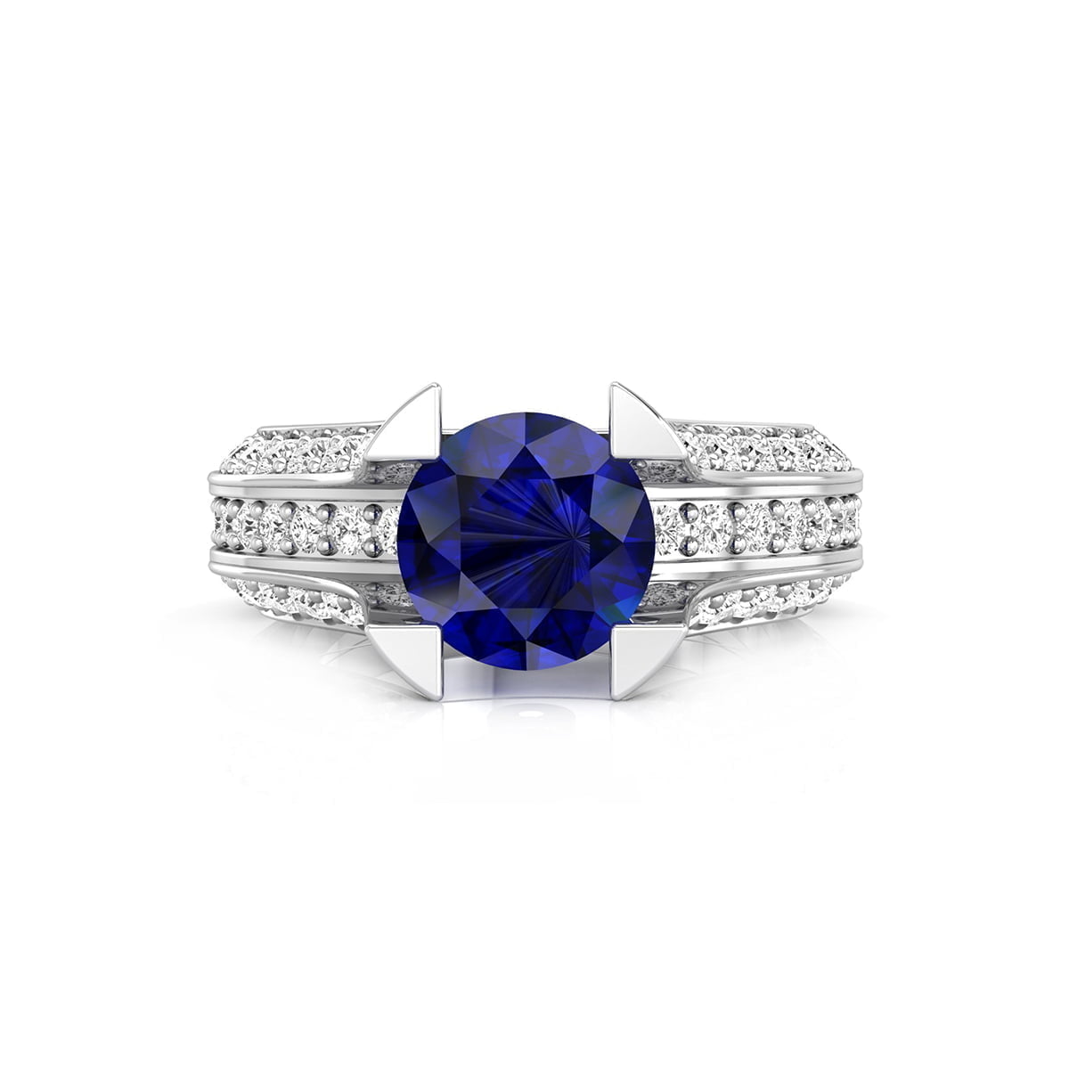 Blue Sapphire CZ Stone Bridge Shank Wedding Ring For Women