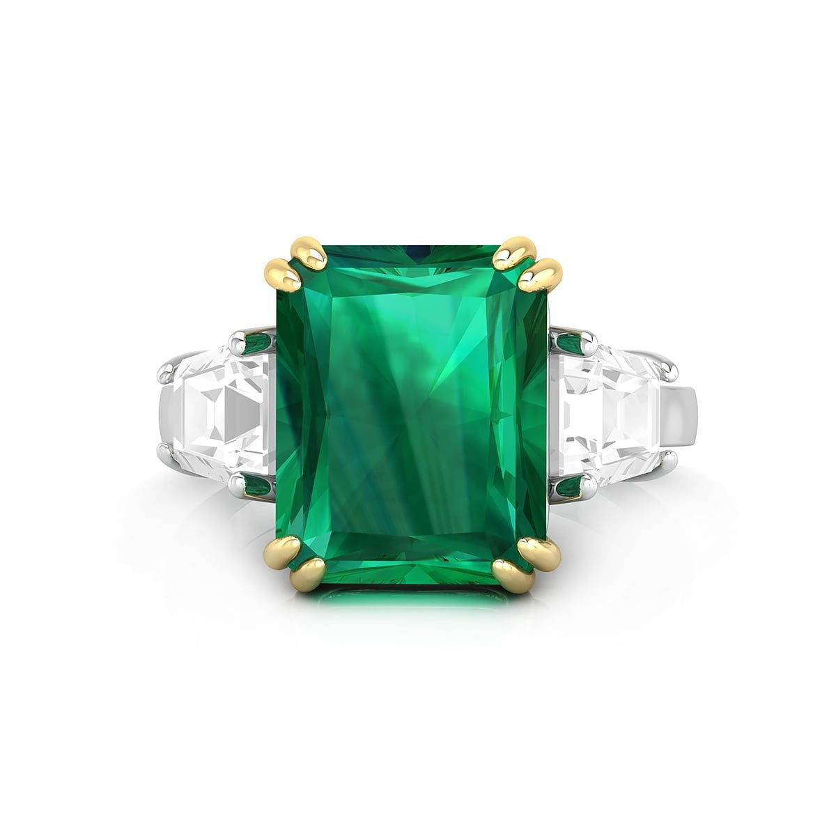 Green Emerald Or White Baguette Cut CZ Stone Three Stone Engagement Ring ( 4 3/5 TCW )