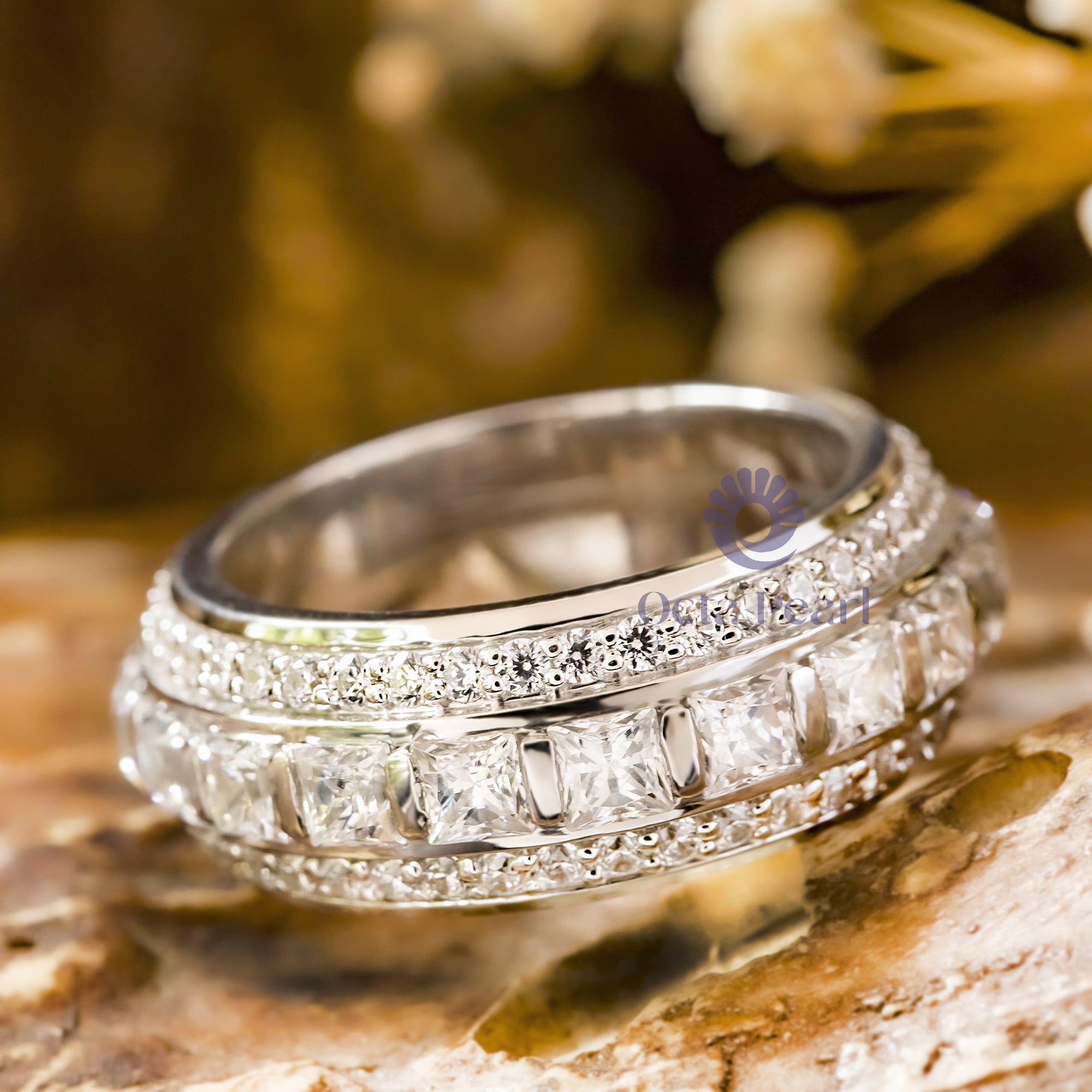 Princess & Round Cut CZ Stone Full Eternity Men's Engagement Band Ring