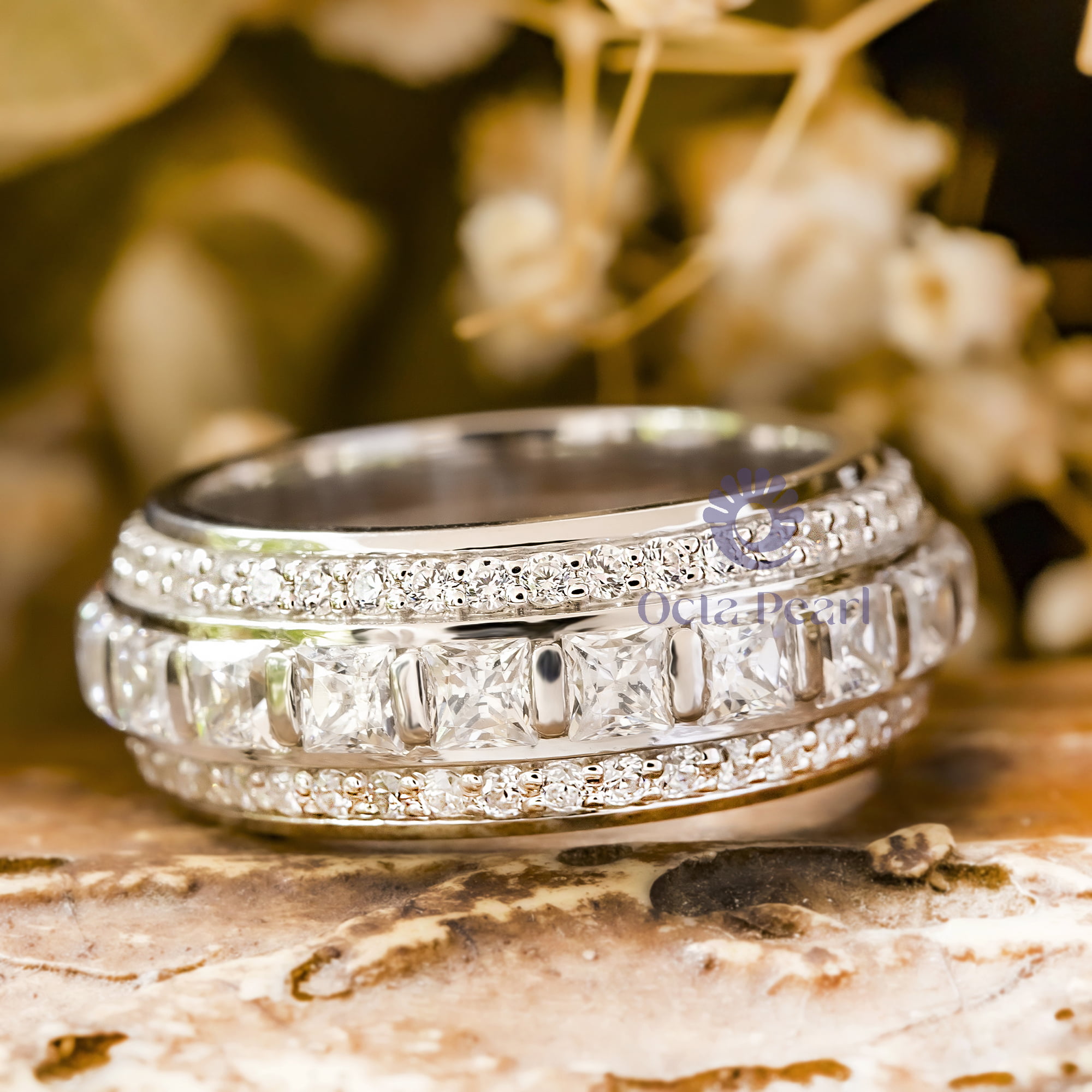 Princess & Round Cut CZ Stone Full Eternity Men's Engagement Band Ring