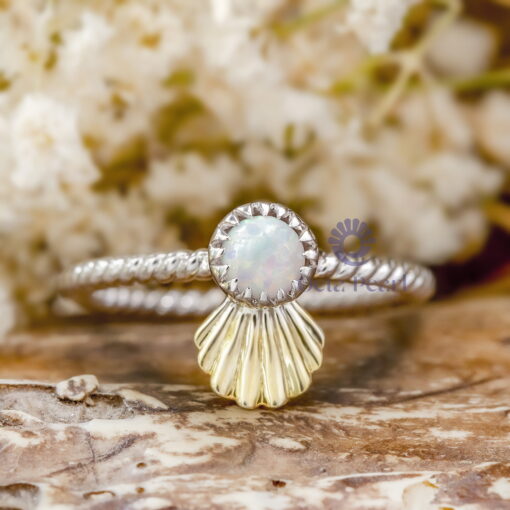 Opal Gemstone Mermaid Shell Crown Solitaire Engagement Ring ( 1/2 TCW )