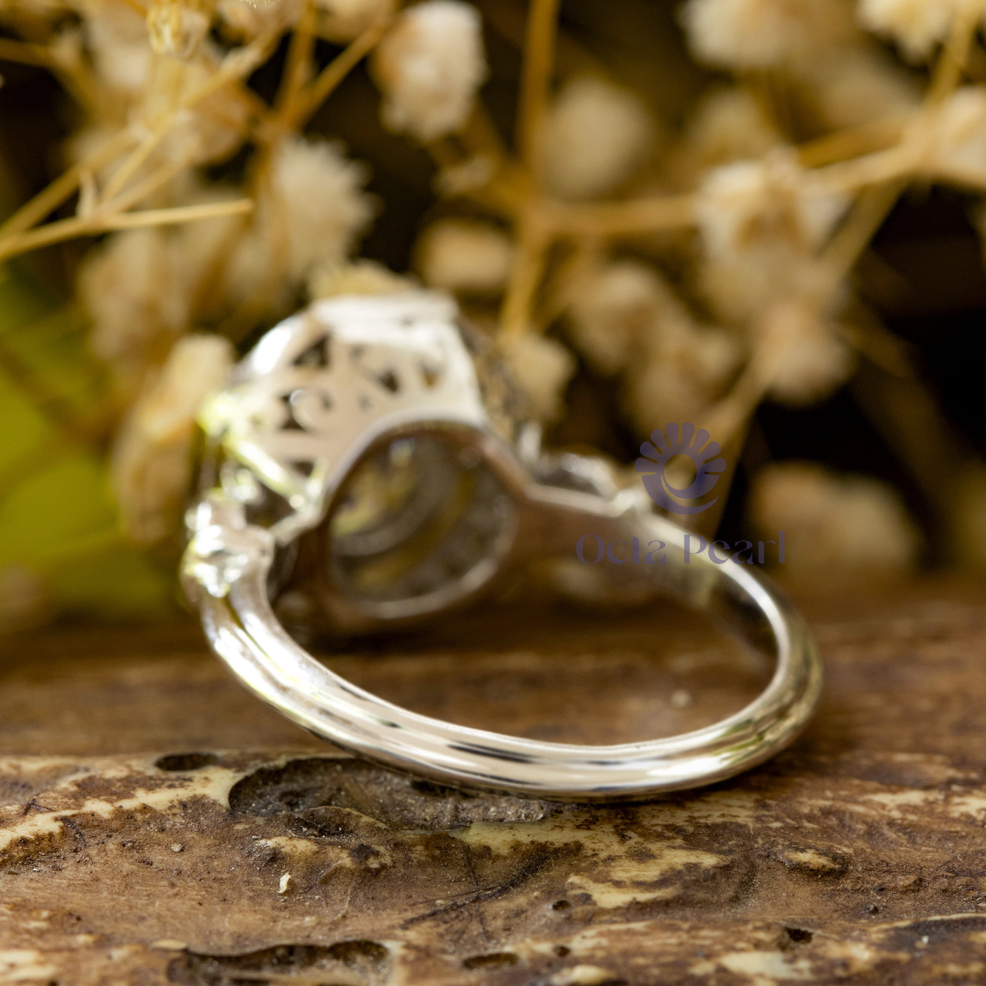 Round Cut Moissanite Halo Milgrain Art Deco Octagon Shape Engagement Ring ( 1 1/7 TCW)