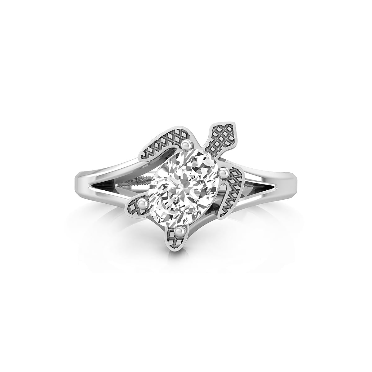 Solitaire Oval Cut Moissanite Split Shank Turtle Engagement Wedding Ring ( 3/4 TCW)