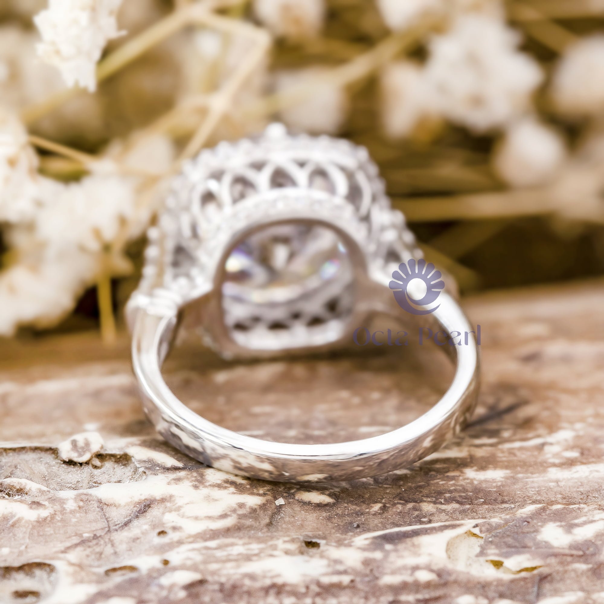 Moissanite Hidden Halo Vintage Style Engagement Ring For Women