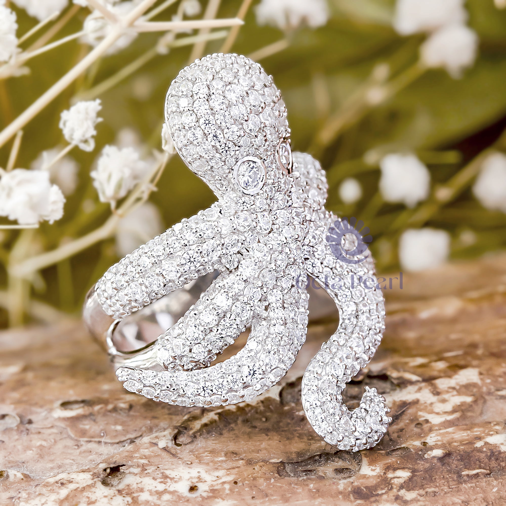 Round Cut Moissanite Aquatic See Animals Inspire Octopus Ring For Party Wear ( 4 1/5 TCW)