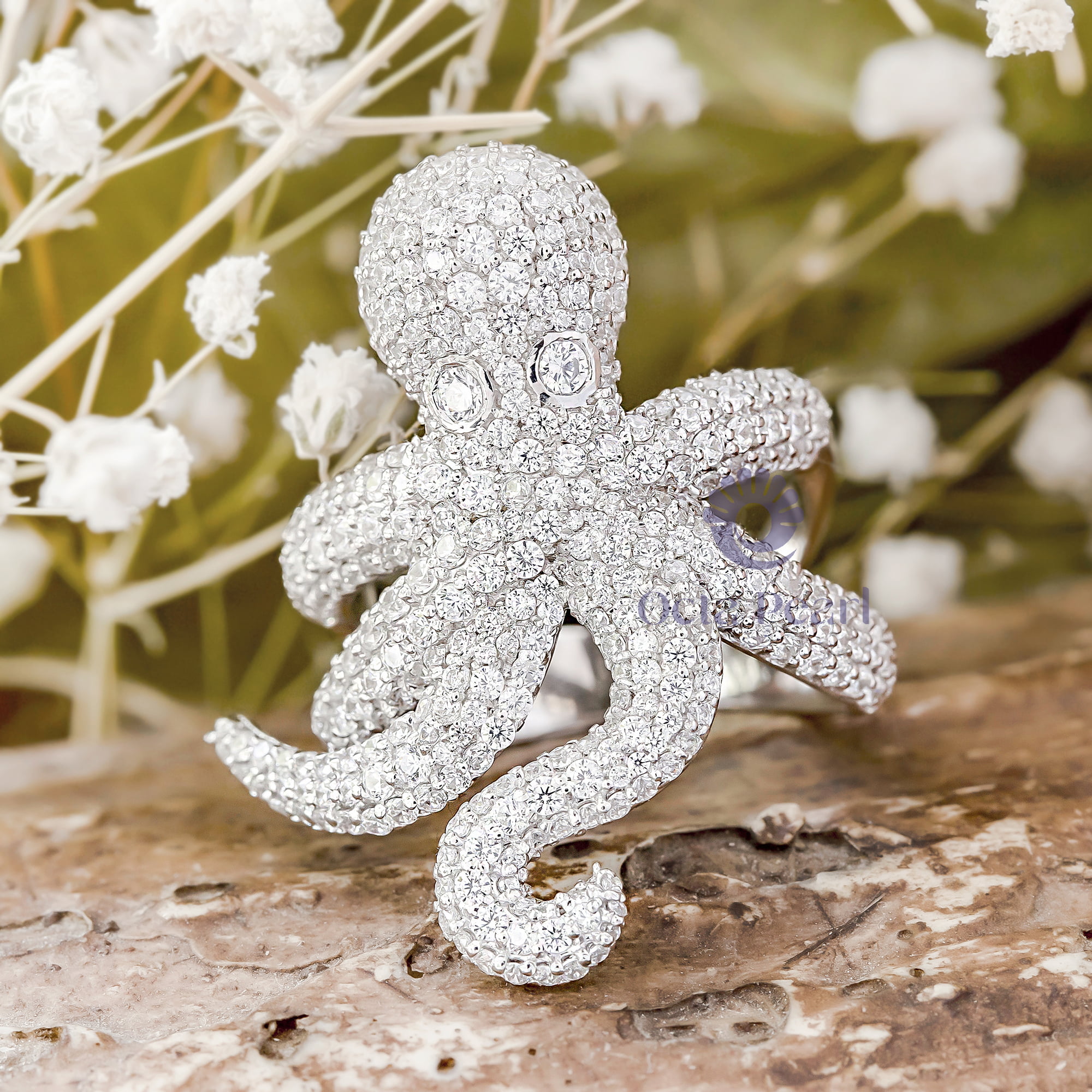 Round Cut Moissanite Aquatic See Animals Inspire Octopus Ring For Party Wear ( 4 1/5 TCW)