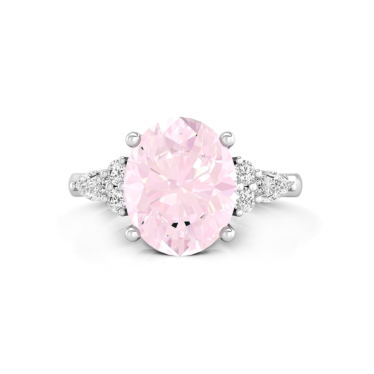 Pink Oval Cut CZ Seven Stone Engagement Proposal Ring For Women