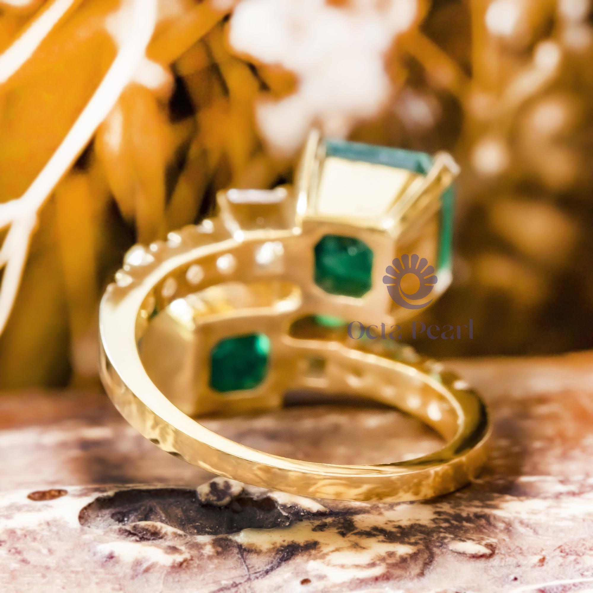 8 MM Green Asscher Cut CZ Stone Bypass Shank Toi Et Moi Wedding Engagement Ring For Women