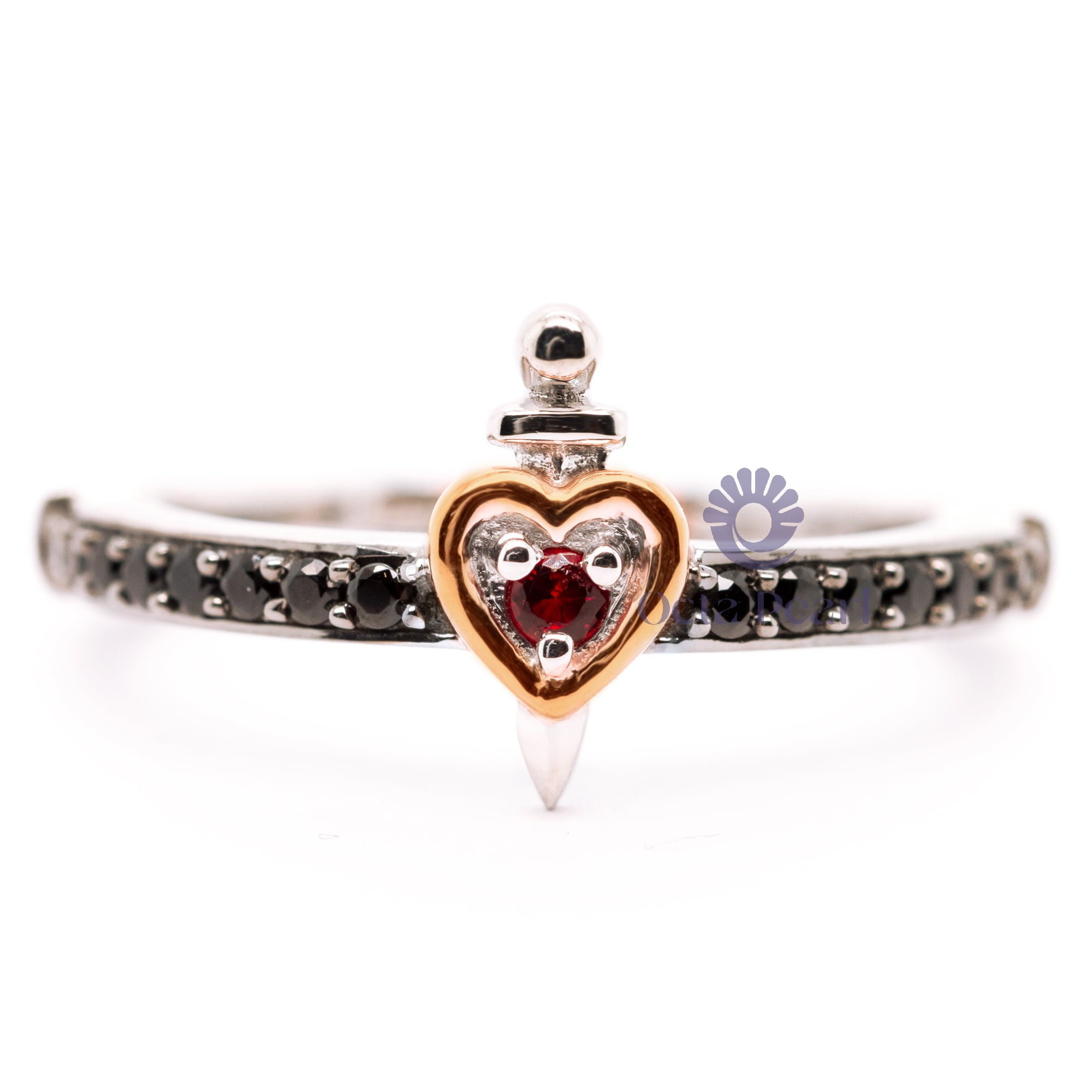Heart shape Engagement Ring With Black CZ Accents