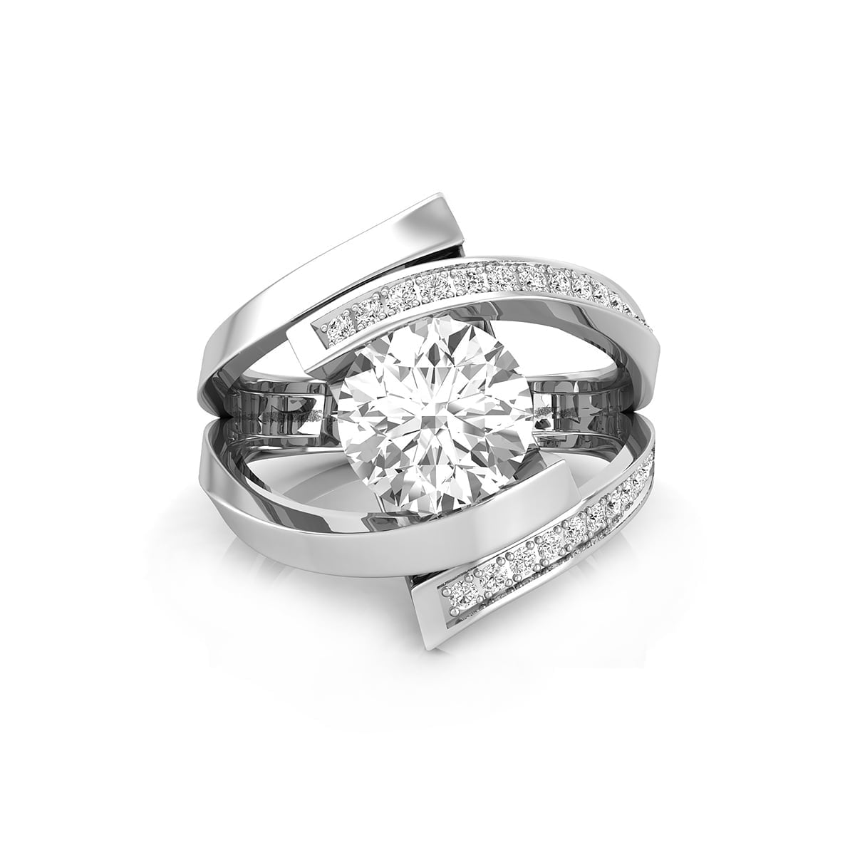 Round Cut Moissanite Bypass Split Shank Wedding Anniversary Gift Ring For Women (2 1/4 TCW)