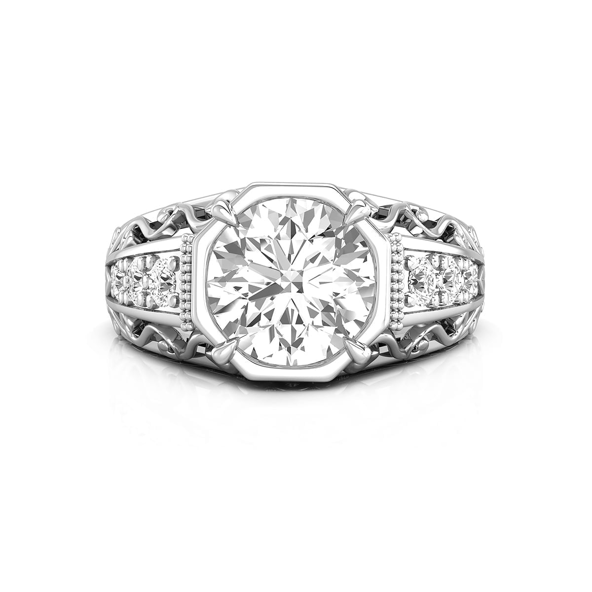 Beautiful Round Cut Moissanite Antique Filigree Art Deco Vintage Engagement Ring ( 2 3/8 TCW )