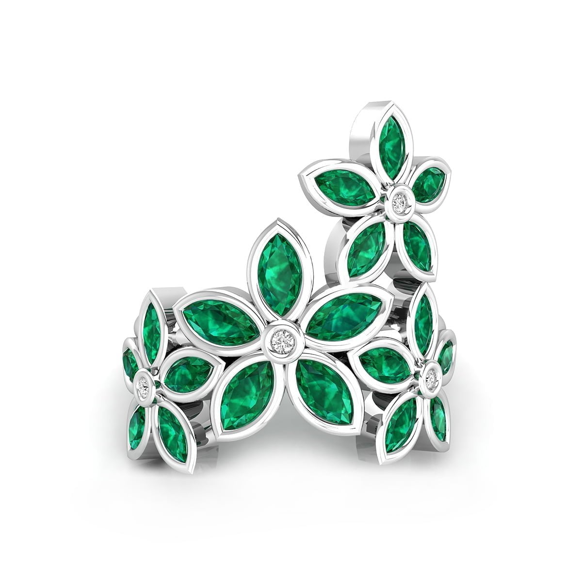 Green Marquise With Round White CZ Stone Floral Inspire Cocktail Party Wear Ring For Ladies ( 2 1/4 TCW)