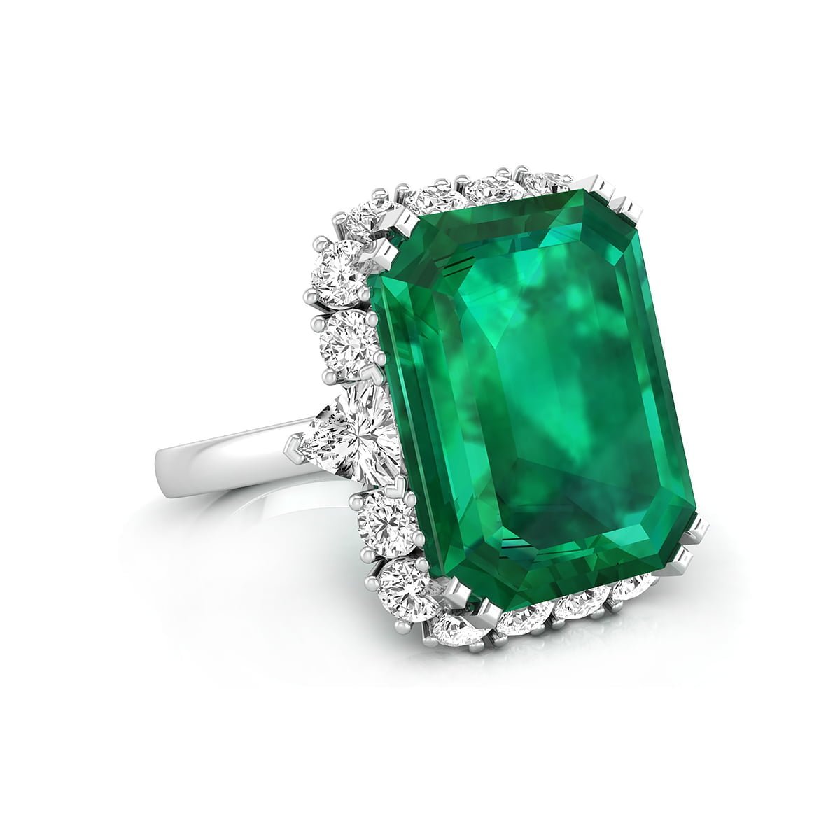 18x14 MM Eye-Catching Green Emerald With Halo Set CZ Multi-Stone Handmade Party Wear Ring
