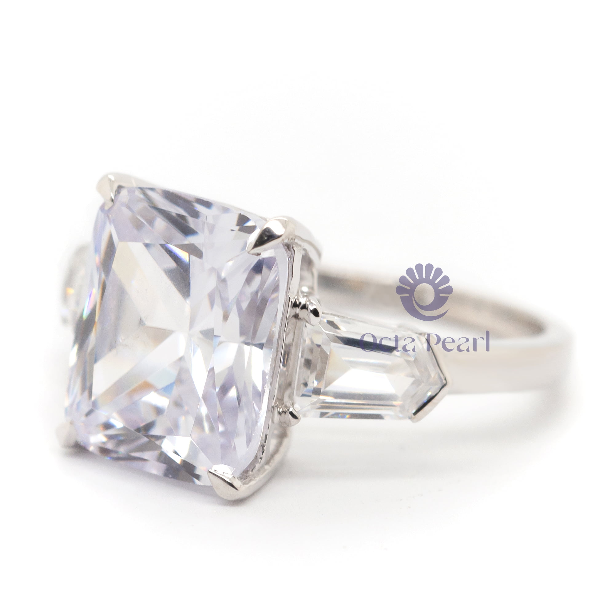 Elongated Cushion & Side Fancy Cut CZ 3-Stone Bridesmaid Gift Wedding Ring (8 1/20 TCW)