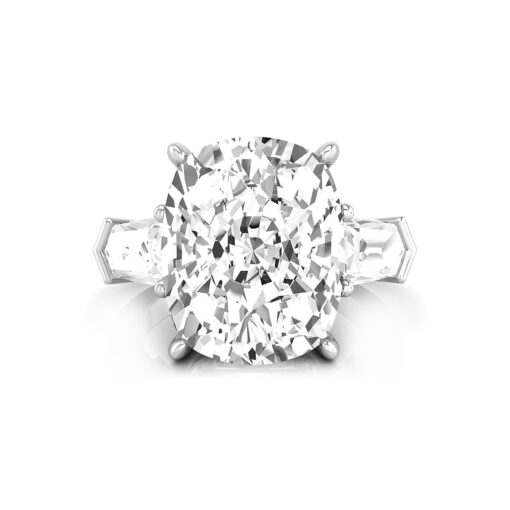 Elongated Cushion & Side Fancy Cut CZ 3-Stone Bridesmaid Gift Wedding Ring