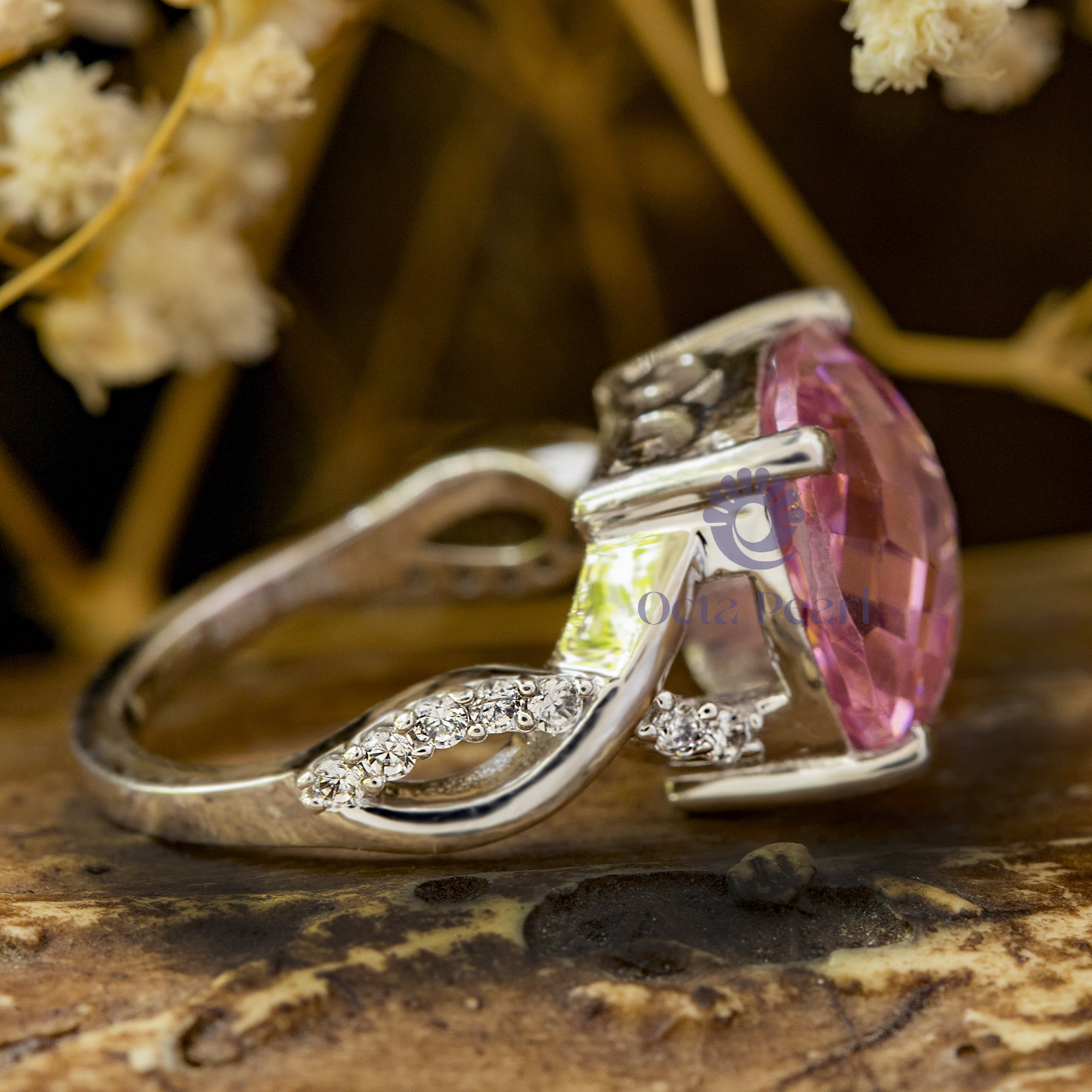 Pink Twisted Split Shank Solitaire Ring