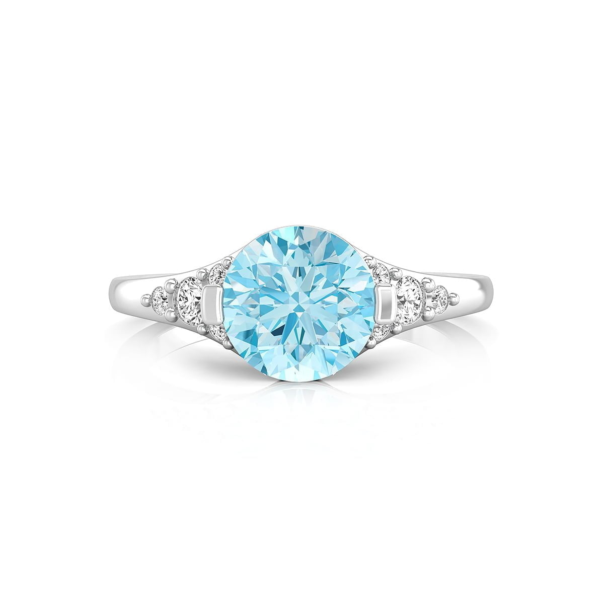Aqua & White Round Cut CZ Stone Simple And Elegant Minimalist Engagement Ring ( 1 1/2 TCW)