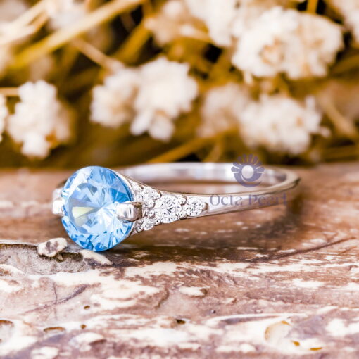 Aqua & White Round Cut CZ Stone Simple And Elegant Minimalist Engagement Ring