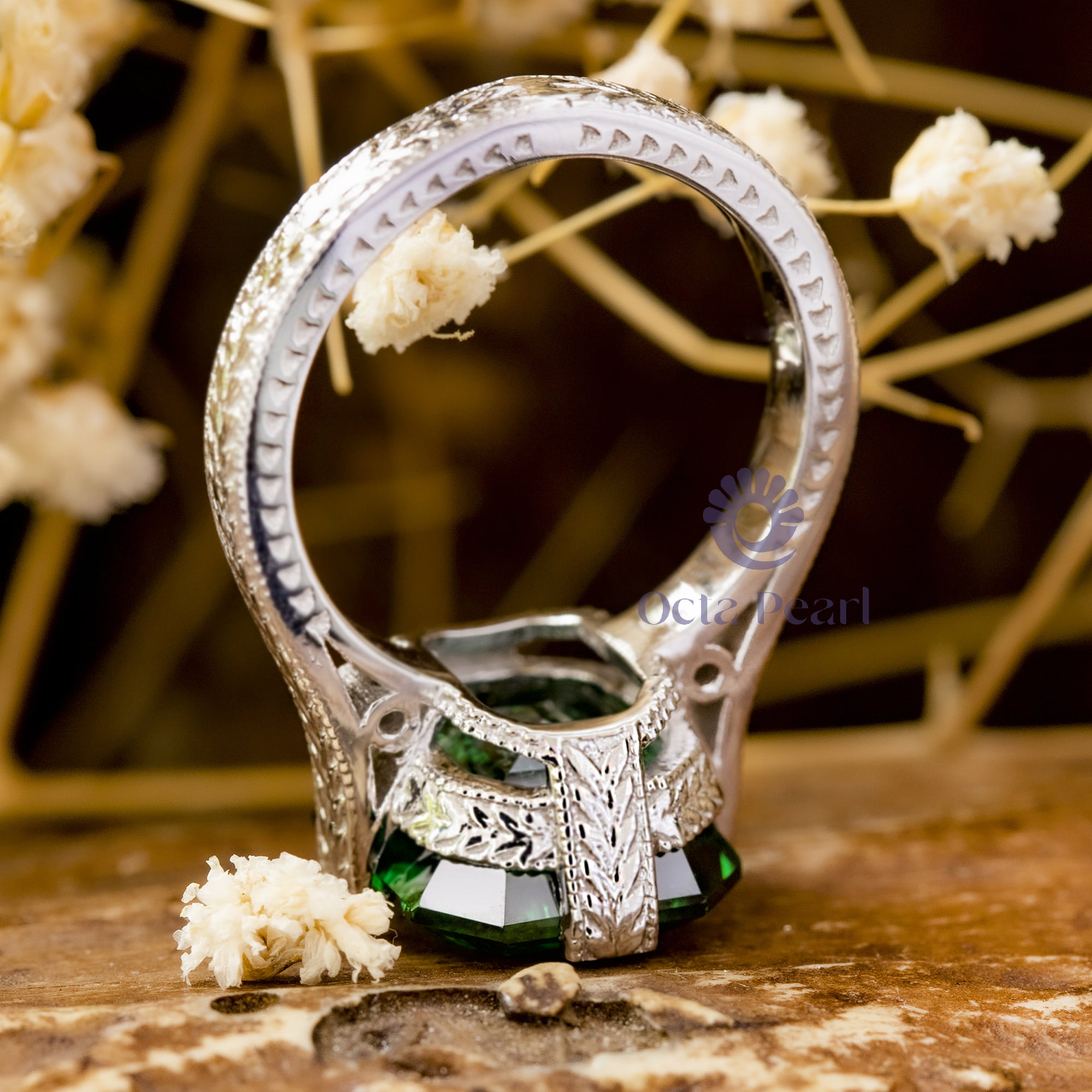 Green Emerald Cut Solitaire Ring