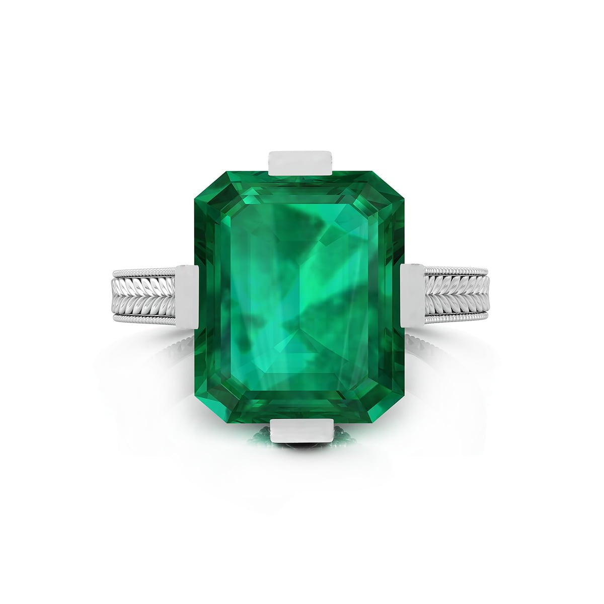 12x10 MM Green Emerald Cut CZ Stone Antique Art Deco Solitaire Engagement Ring For Women