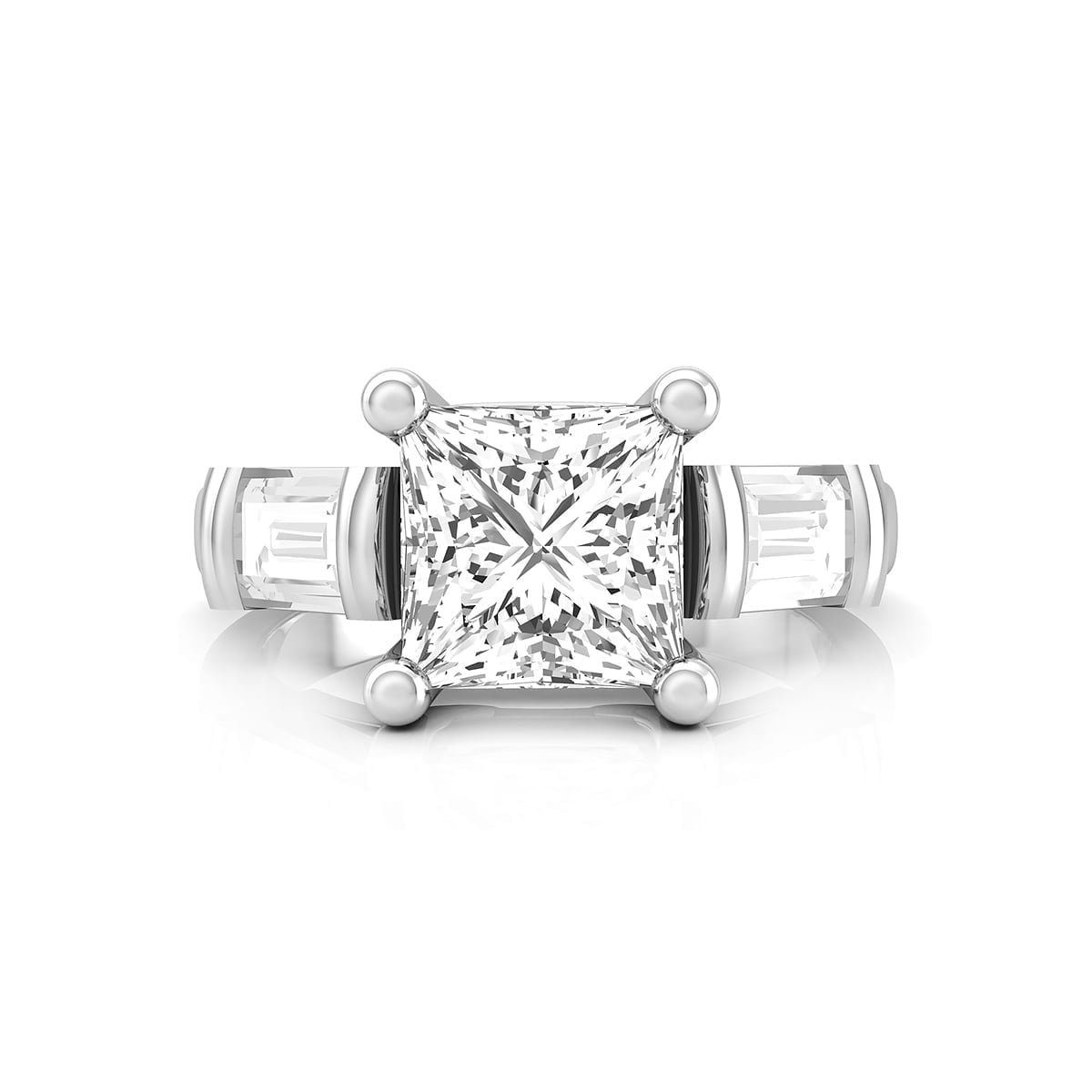 Princess Or Baguette Cut CZ Wedding Engagement Three Stone Ring For Women