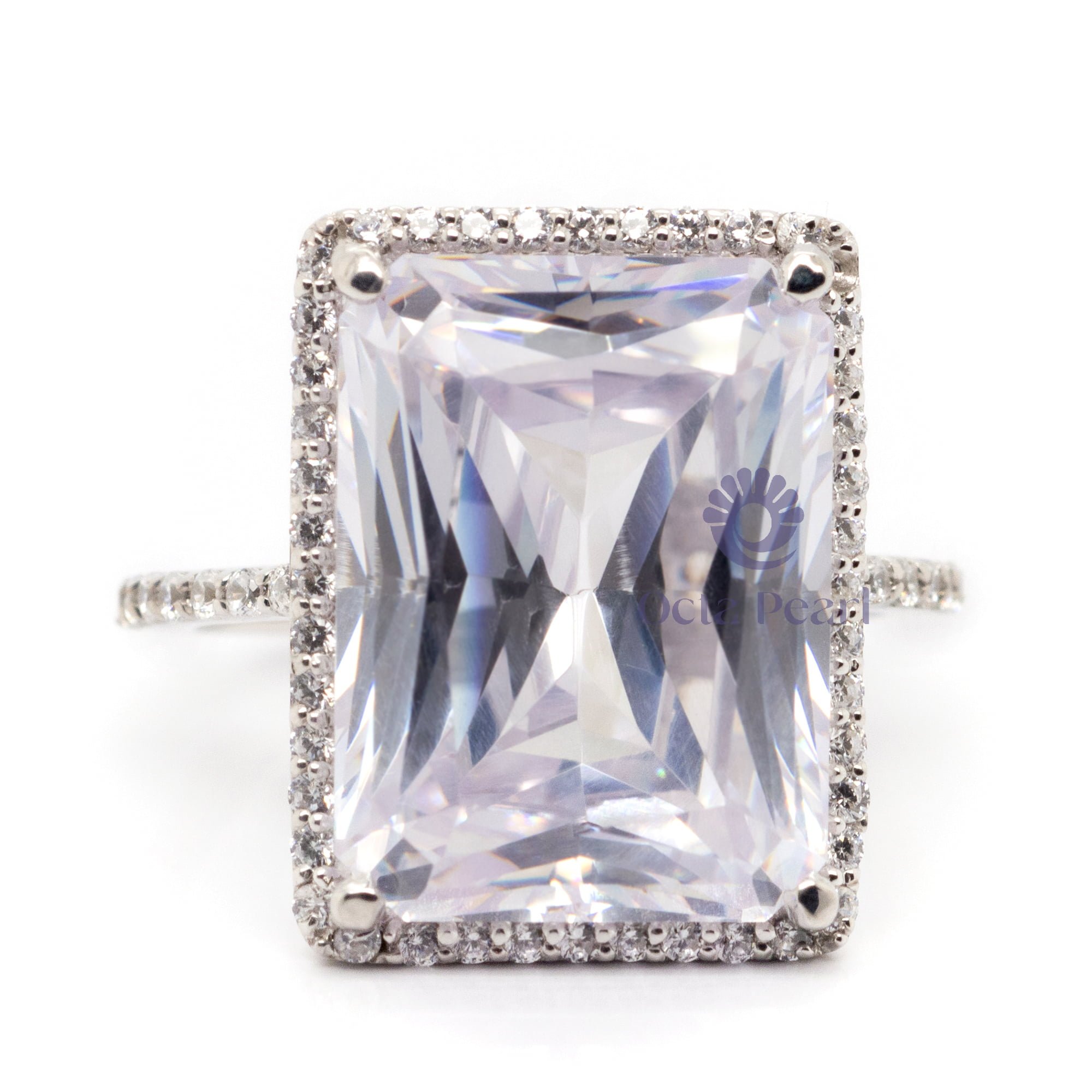 18x13 MM Radiant Cut Or Round Cut White CZ Stone Halo Women's Wedding Anniversary Gift Ring