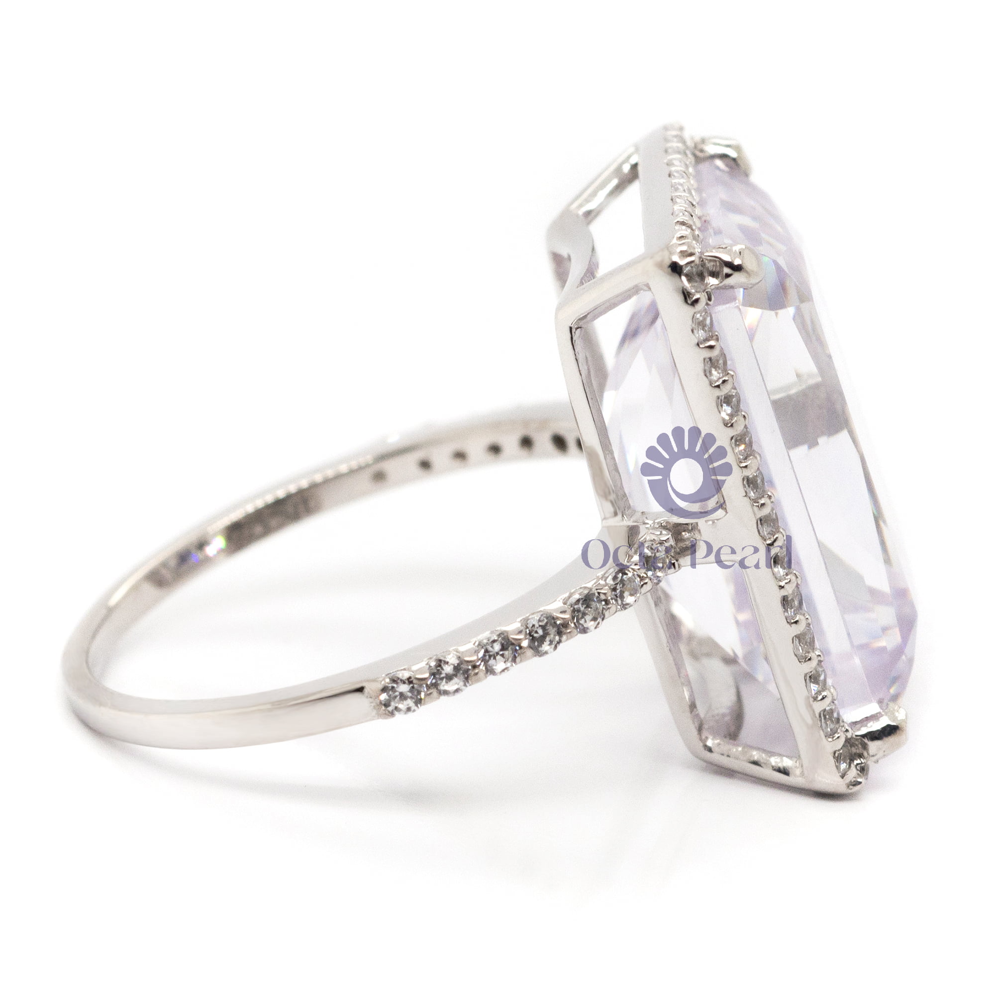 18x13 MM Radiant Cut Or Round Cut White CZ Stone Halo Women's Wedding Anniversary Gift Ring