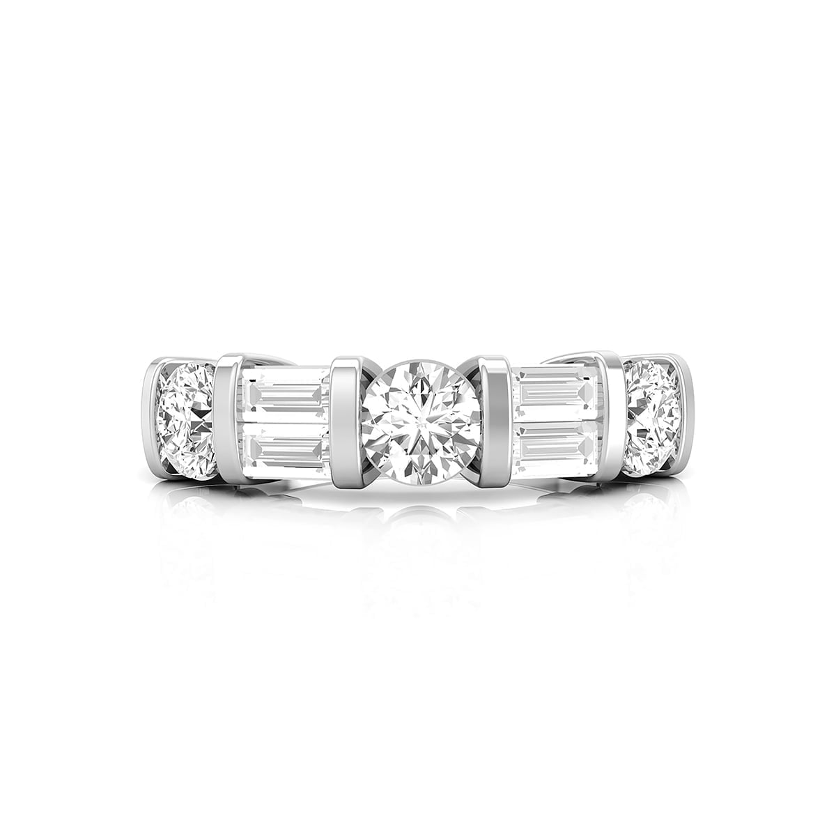 Bar Set & Tension Set Round Or Baguette Cut CZ Seven Stone Engagement Ring For Women Or Girl ( 1 5/7 TCW)