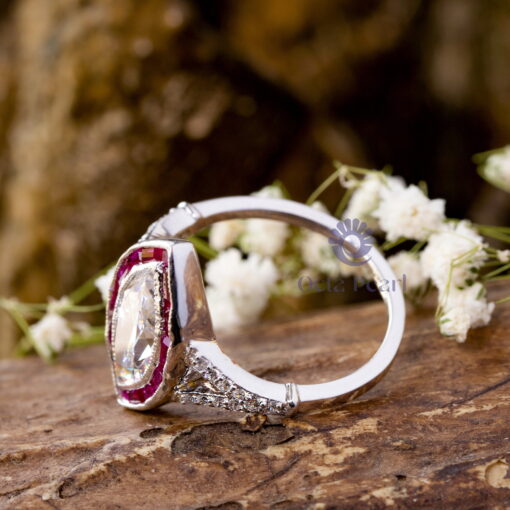 Marquise Cut CZ Stone Pink Halo Milgrain Bezel Set Split Shank Vintage Wedding Ring