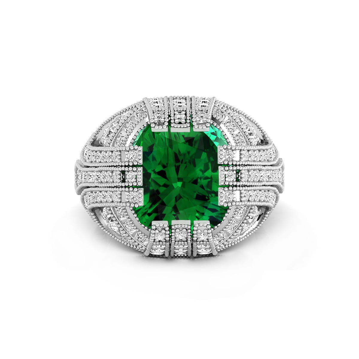 Green Cushion Cut CZ Stone Milgrain Antique Victorian Art Deco Ring For Engagement