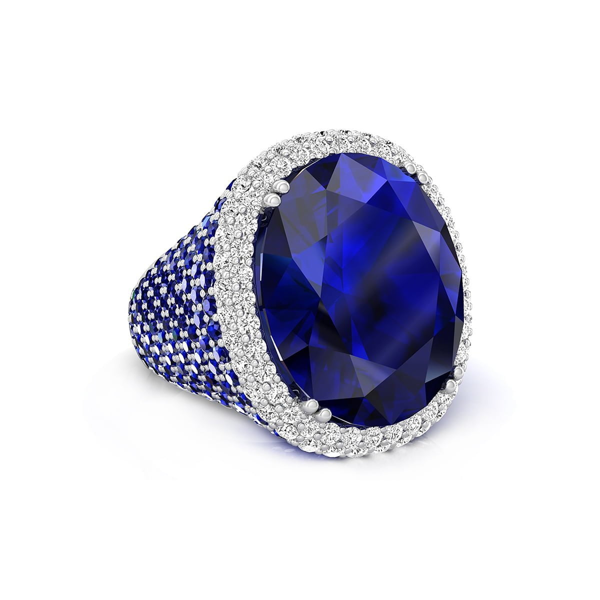 23x19 MM Large Sapphire Blue Oval With Round Cut CZ Stone Party Wear Cocktail Ring For Women