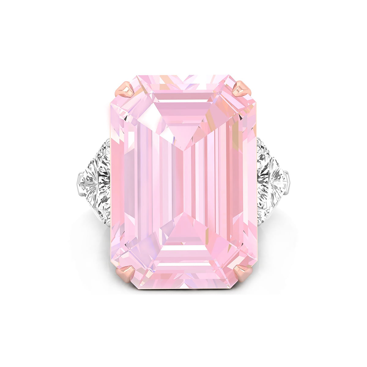 Pink Emerald With White Heart Cut CZ Three Stone Party Wear Cocktail Ring For Women