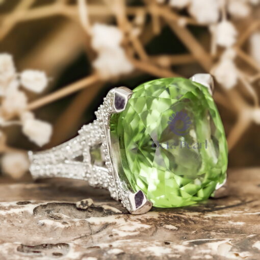 Green Cushion Cut CZ Stone The Eiffel Tower Wedding Engagement Ring For Ladies