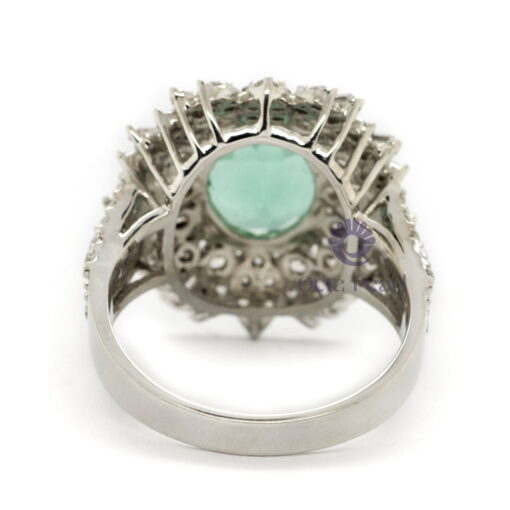 Green Oval Cut CZ Stone Wedding Engagement Sunburst Ring For Women
