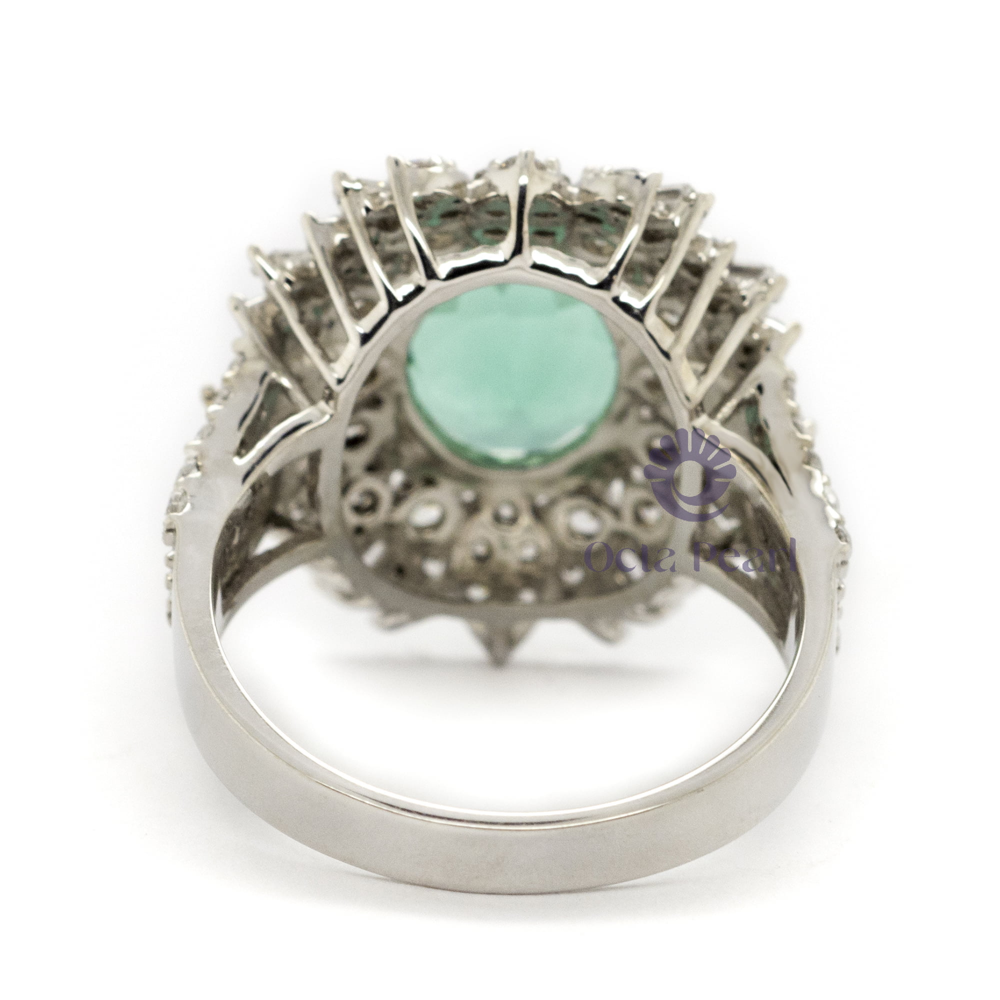12x10 MM Green Oval Cut CZ Stone Wedding Engagement Sunburst Ring For Women