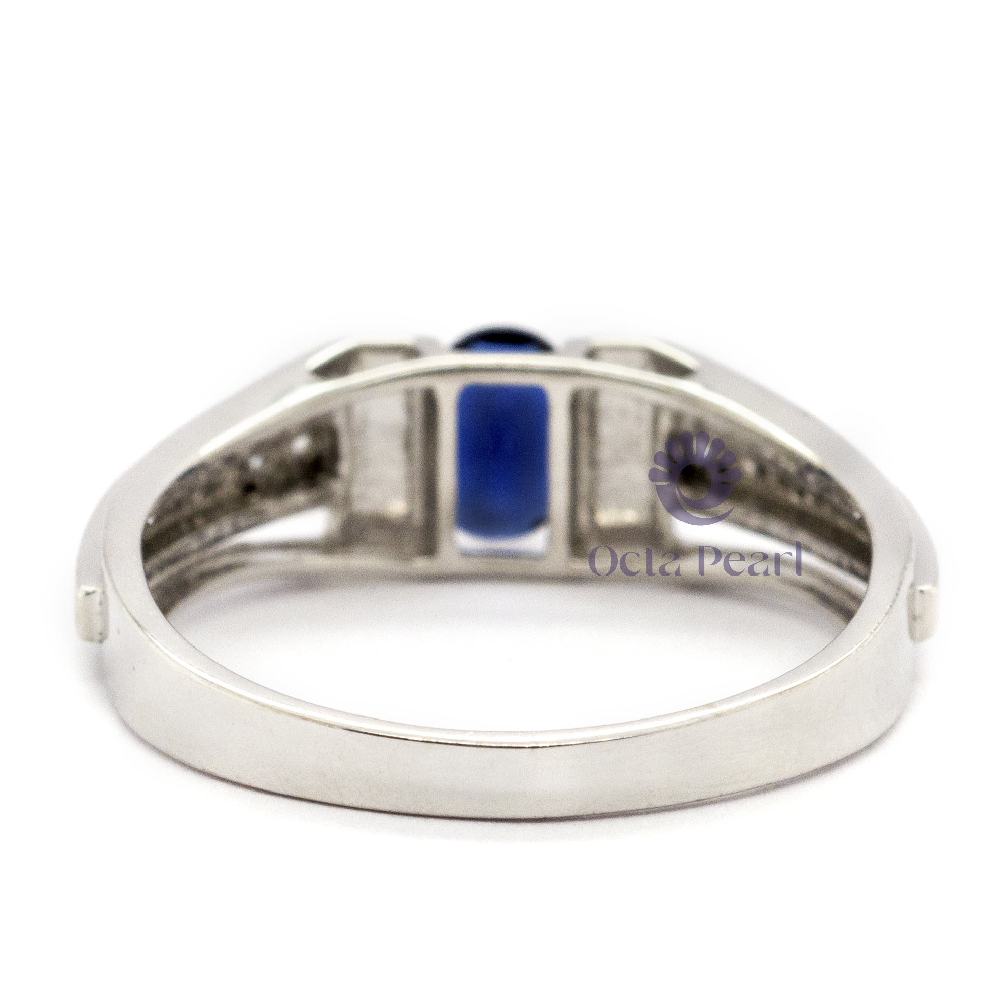 6.30X5.30 MM Tension Set Blue Sapphire Oval With CZ Round Stone Men's Ring Father's Day Gift