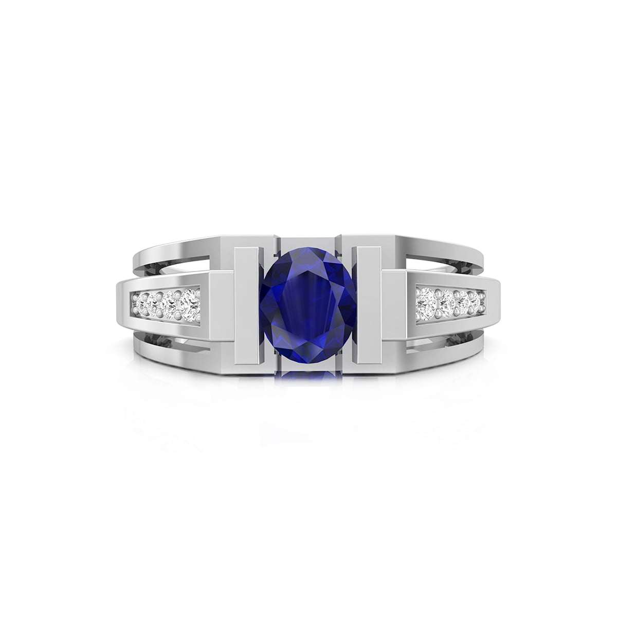 Tension Set Blue Sapphire Oval With CZ Round Stone Men's Ring Father's Day Gift