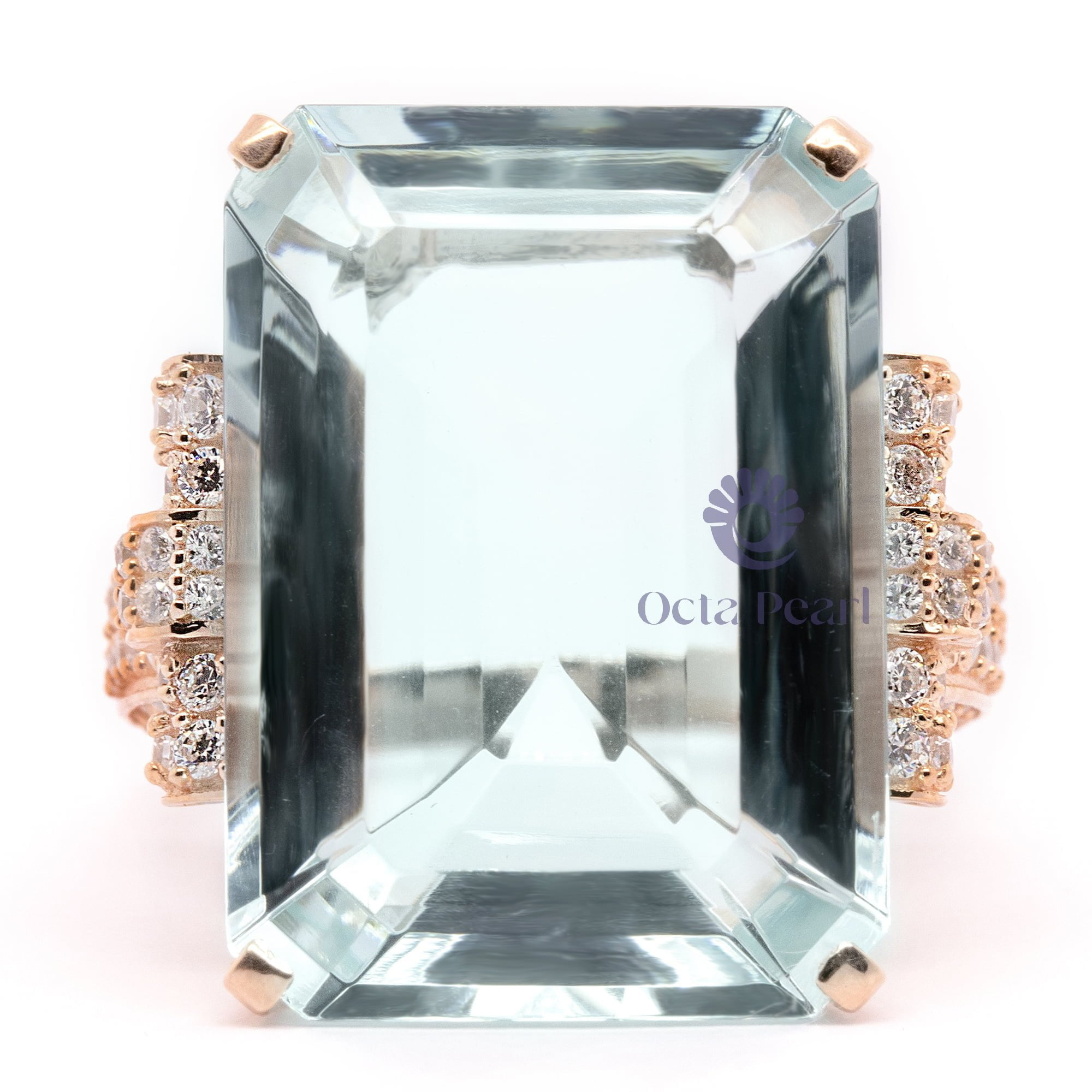 25x18 MM Crystal Clear Aqua Emerald Cut CZ Stone Fancy Wedding Bridal Cocktail Ring
