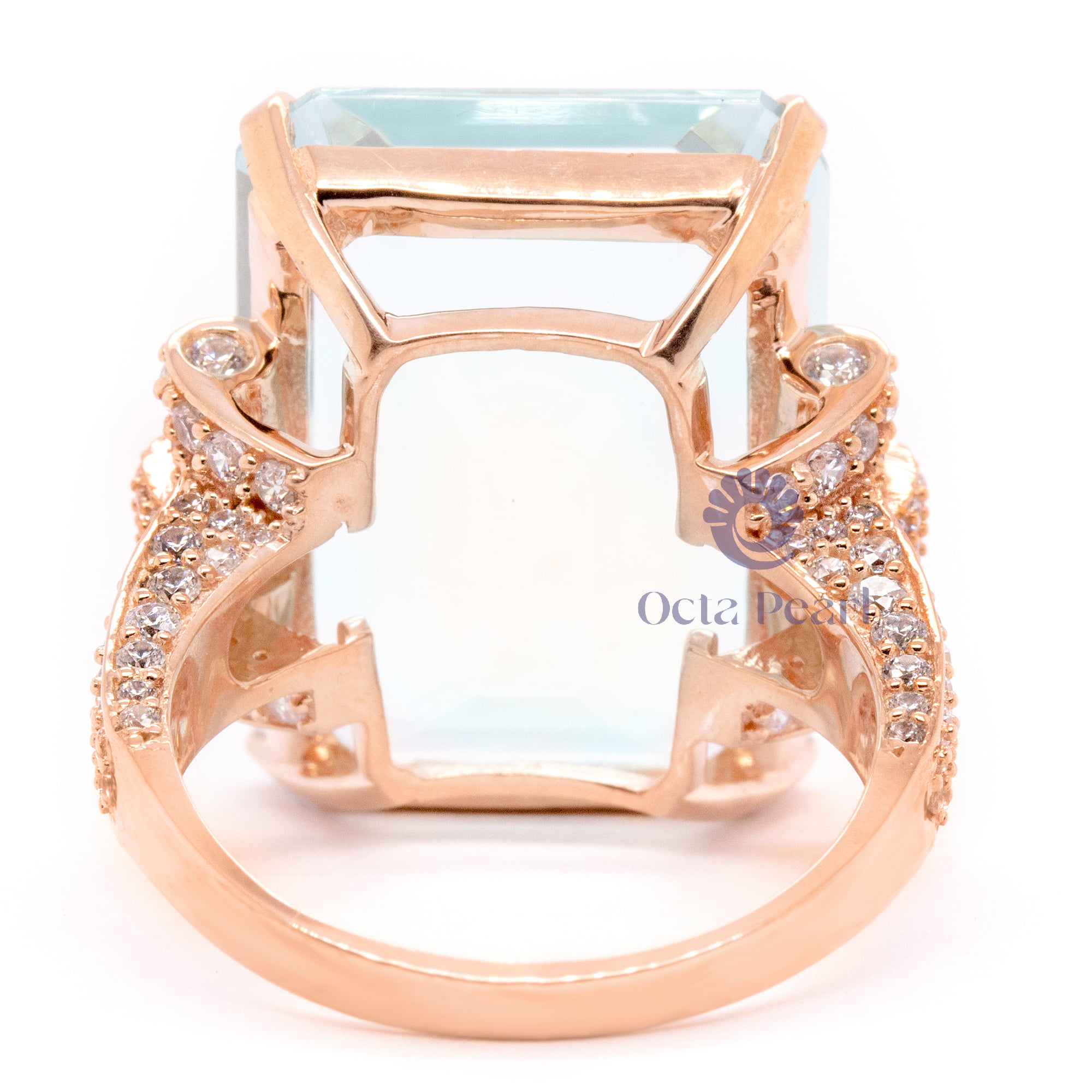 Square Aquamarine Wedding Ring