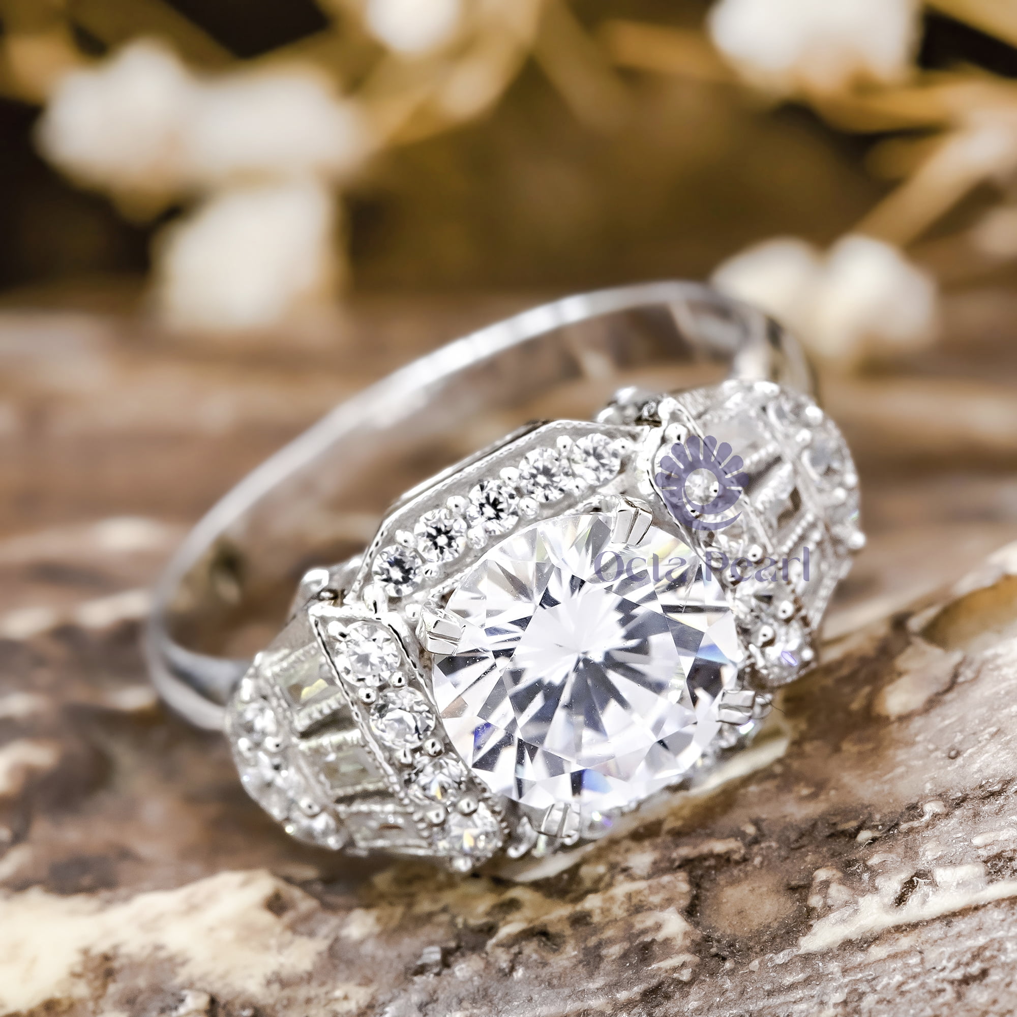 Antique Art Deco Round & Baguette Cut CZ Stone Edwardian Engagement Ring For Women (3 2/11 TCW)