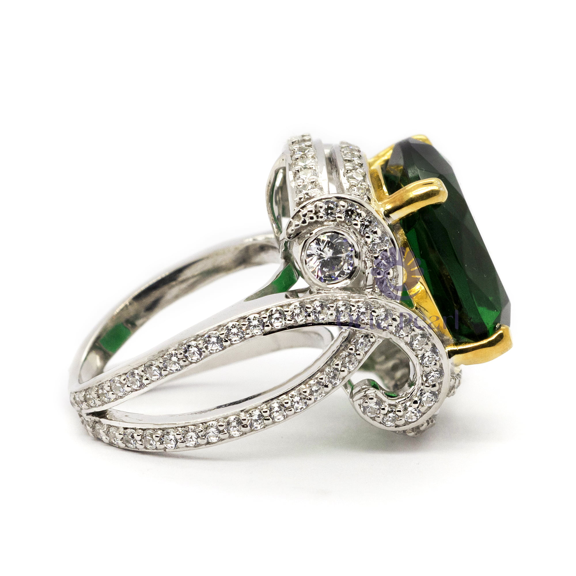 16 MM Fancy Green Cushion Cut CZ Stone Party Wear Or Wedding Bridal Designer Ring