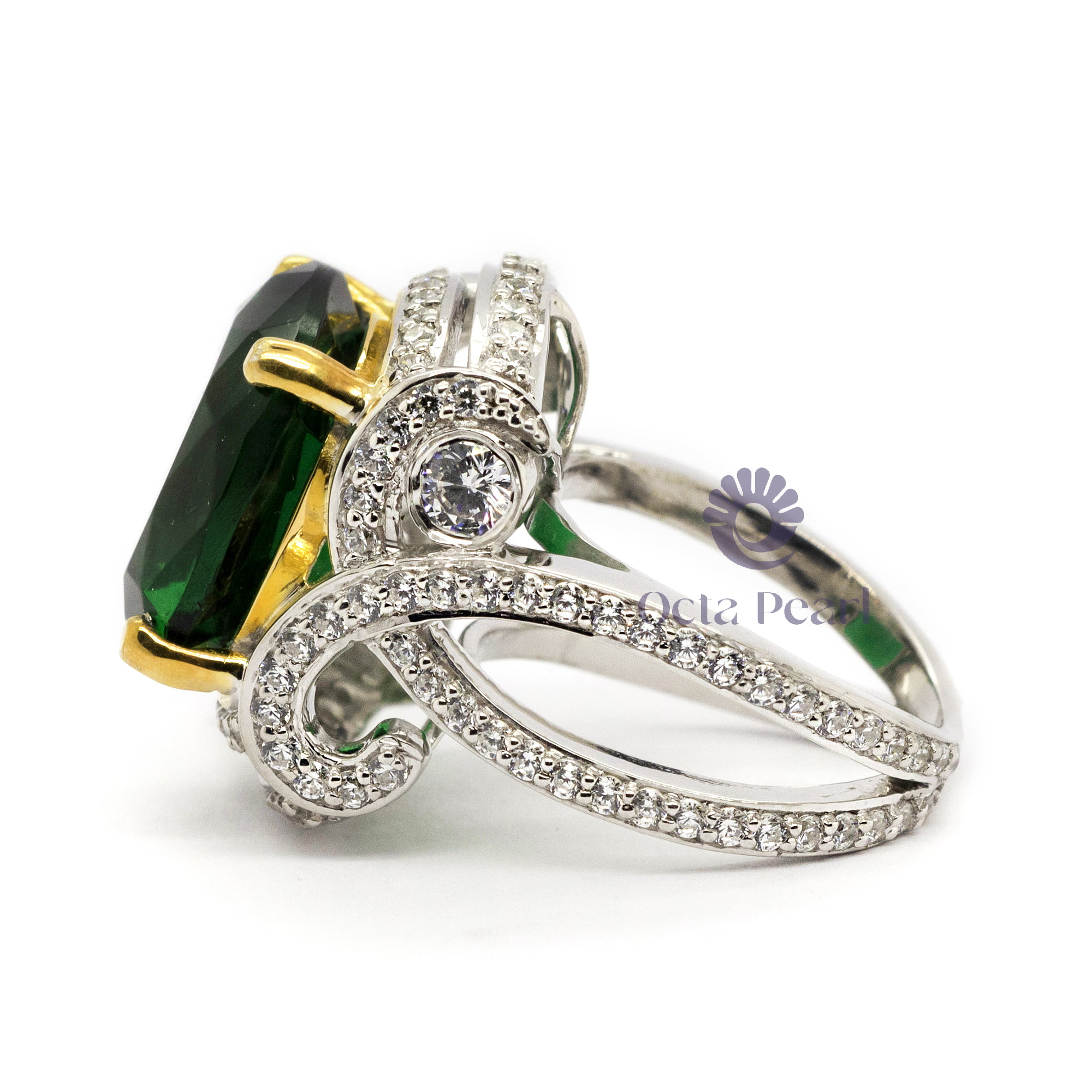 16 MM Fancy Green Cushion Cut CZ Stone Party Wear Or Wedding Bridal Designer Ring