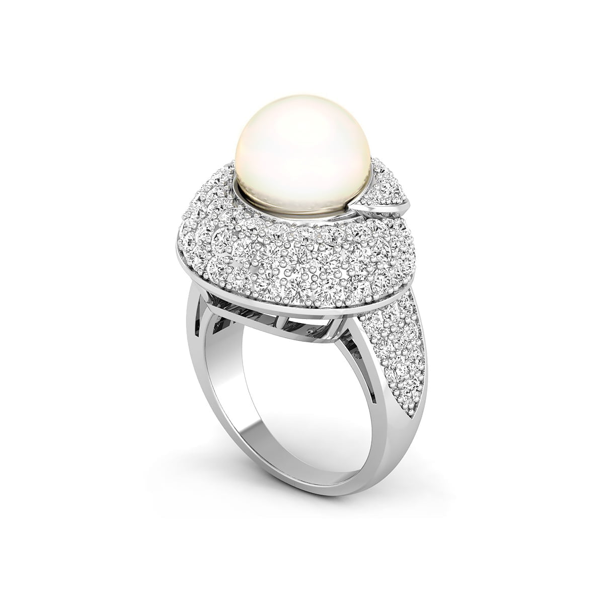 11 MM Fresh Water Pearl With CZ Round Stone Pave Set Fancy Wedding Or Party Wear Ring