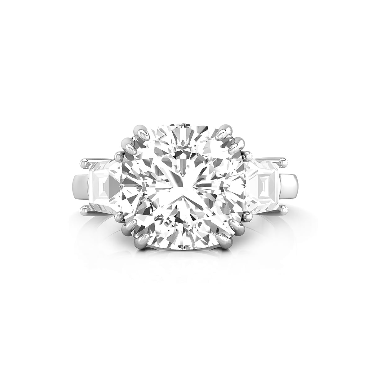 Colorless Cushion & Tapper Baguette Cut CZ Three Stone Ring For Women