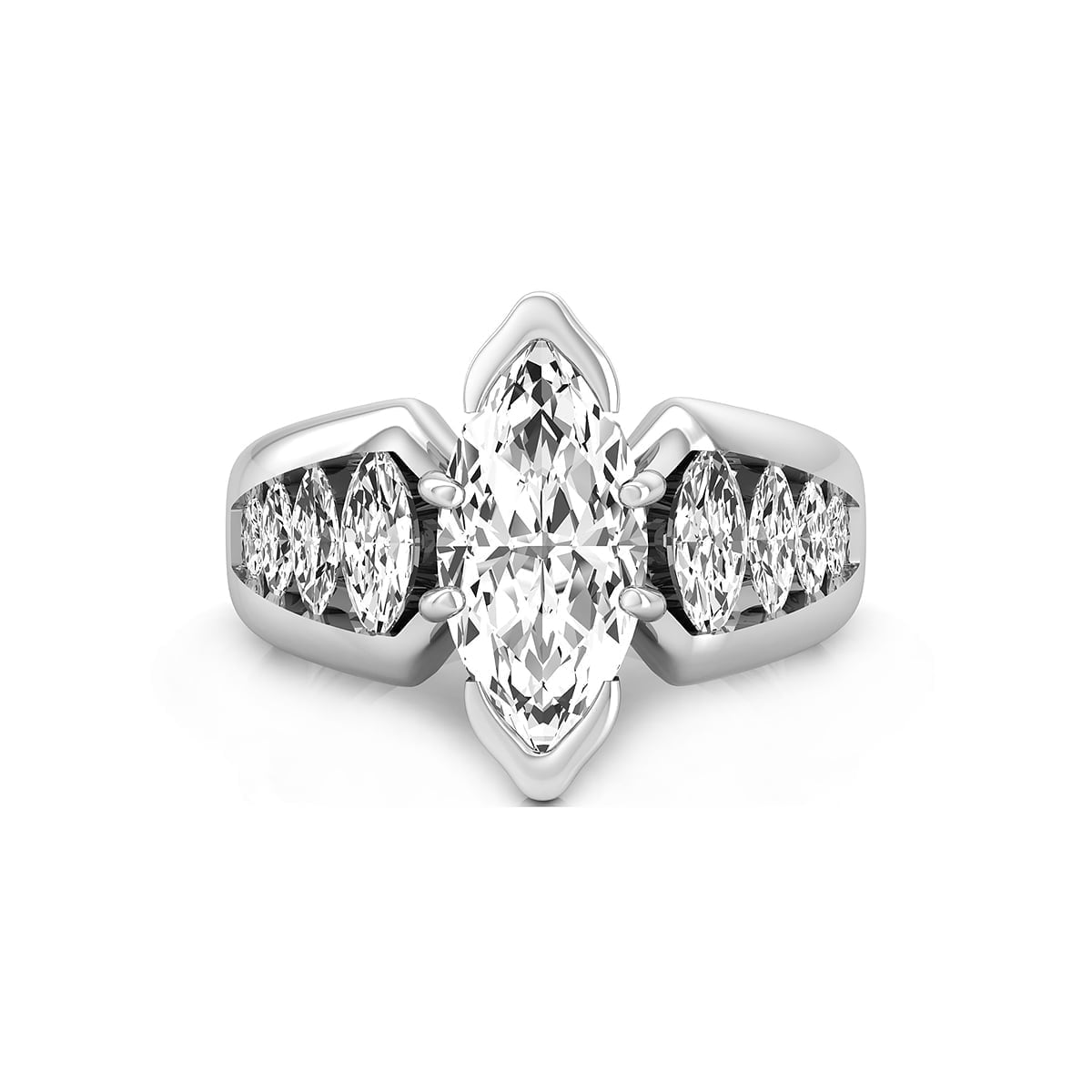 Marquise Cut CZ Stone Graduated Style Channel Setting Solitaire Accents Engagement Ring (2 5/9 TCW)